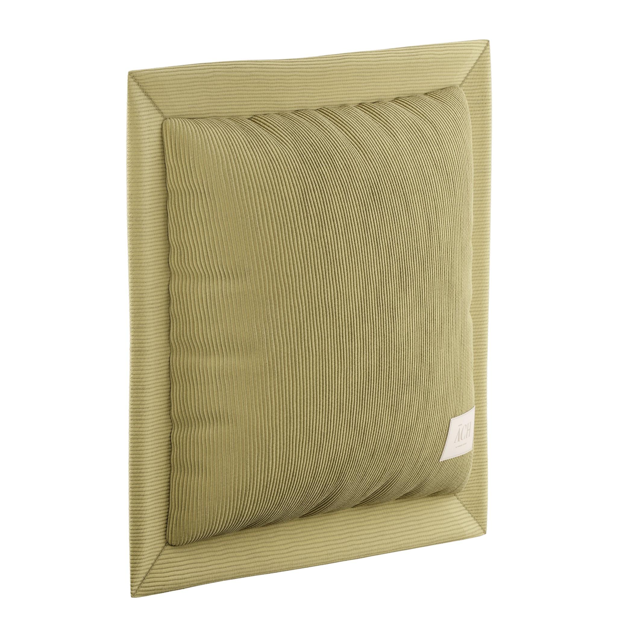 Portuguese Corduroy Lima Square Throw Pillow, Mid Century Modern Green Cushion