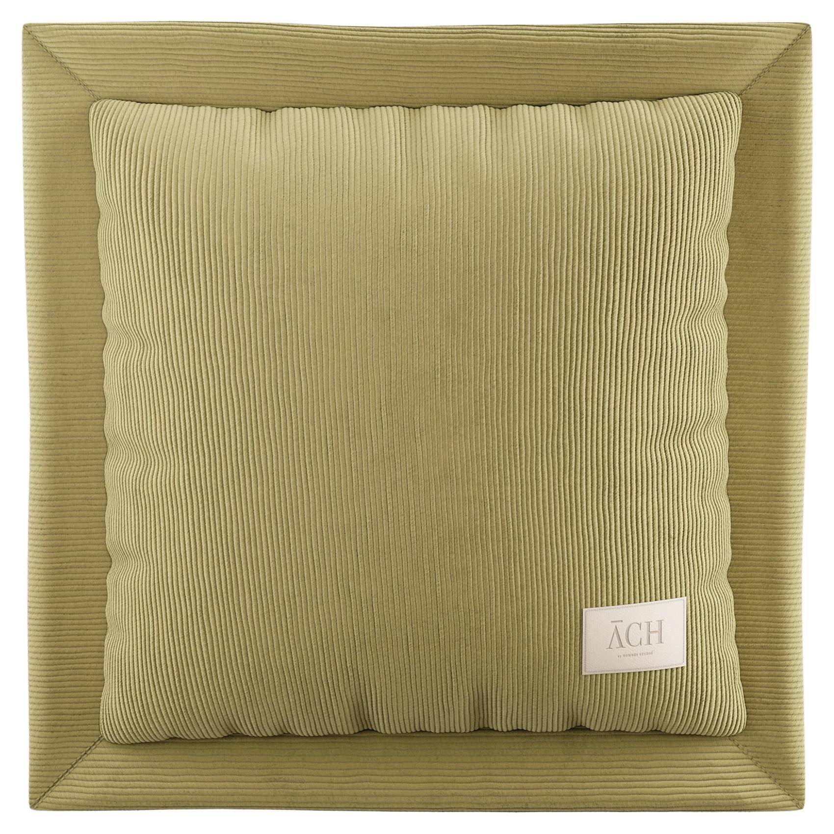 Corduroy Lima Square Throw Pillow, Mid Century Modern Green Cushion