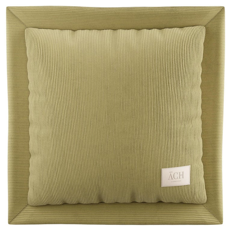 Corduroy Lima Square Throw Pillow, Mid Century Modern Green Cushion For