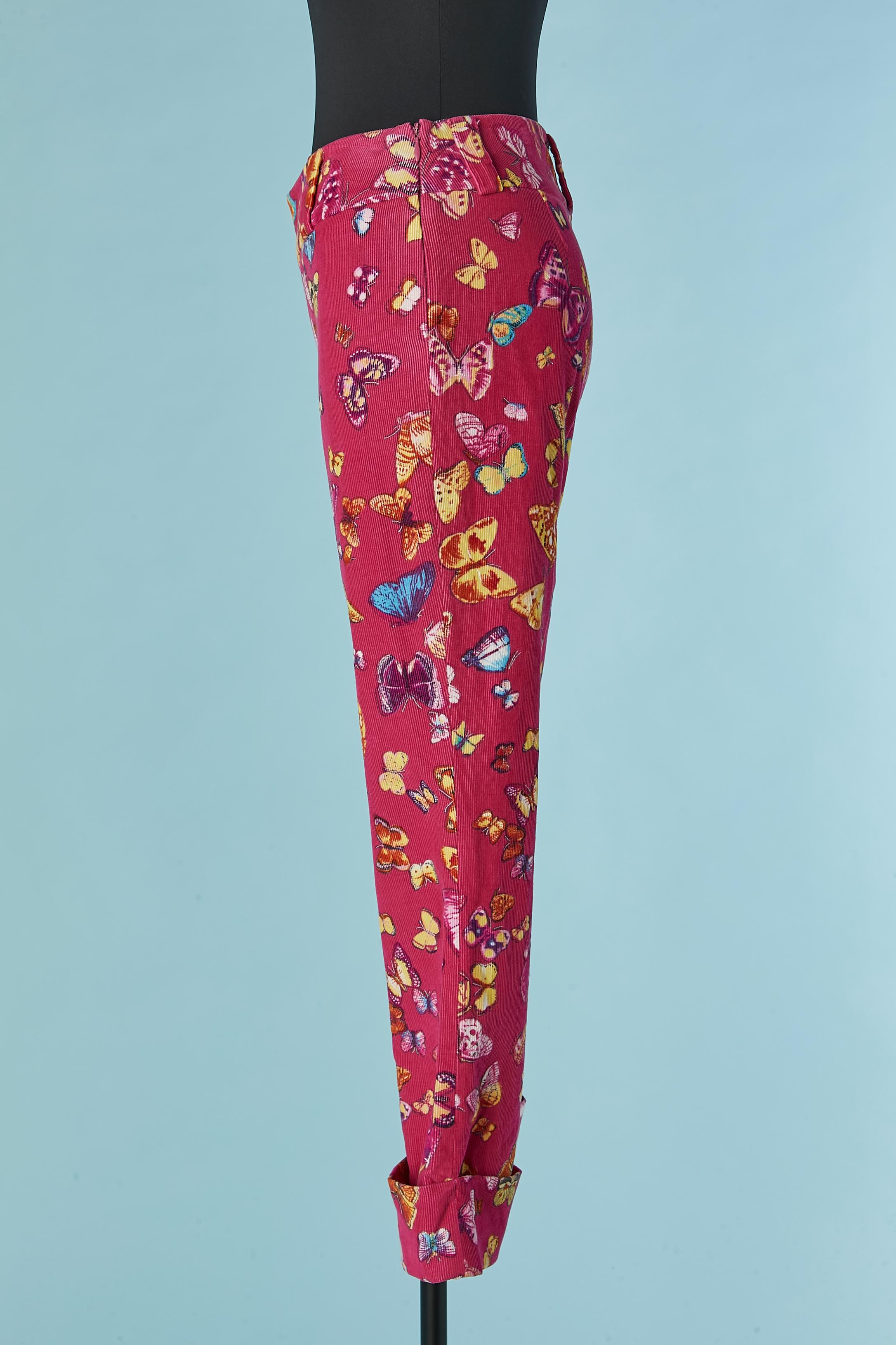 Cord-Hose aus Kord mit Schmetterlingsdruck und gedrechseltem Boden D&G von Dolce Gabbana im Zustand „Hervorragend“ im Angebot in Saint-Ouen-Sur-Seine, FR
