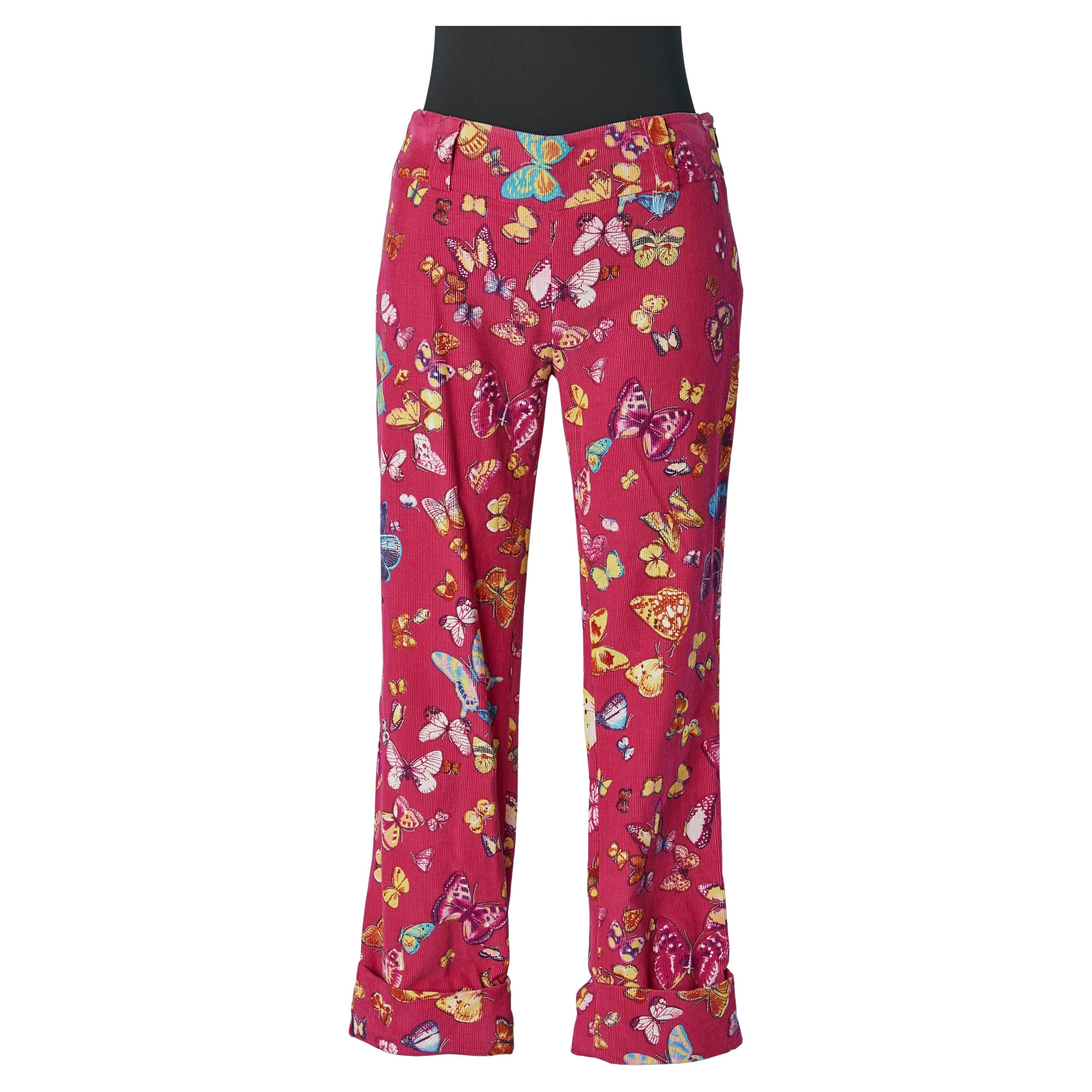 Cord-Hose aus Kord mit Schmetterlingsdruck und gedrechseltem Boden D&G von Dolce Gabbana im Angebot