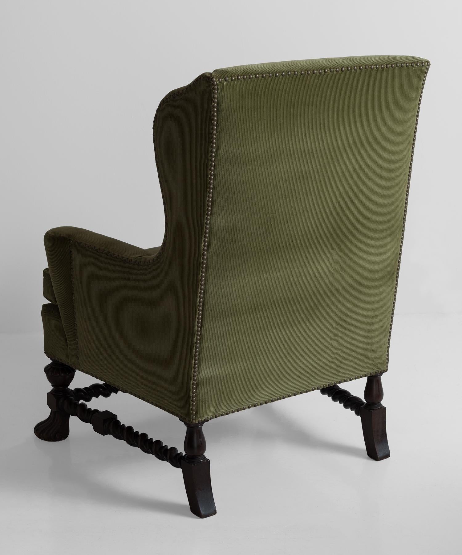 Corduroy Wing Chair, England, circa 1840 In Good Condition In Culver City, CA