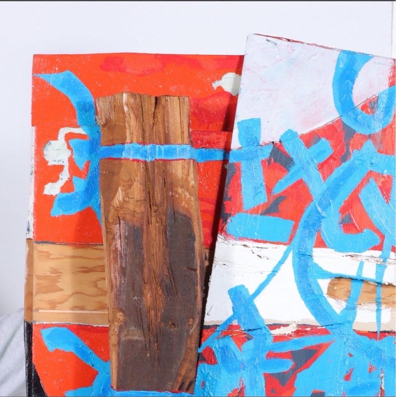 Contemporary Cordy Ryman New York Red Leg Painted Wood Assemblage Sculpture 2001 For Sale