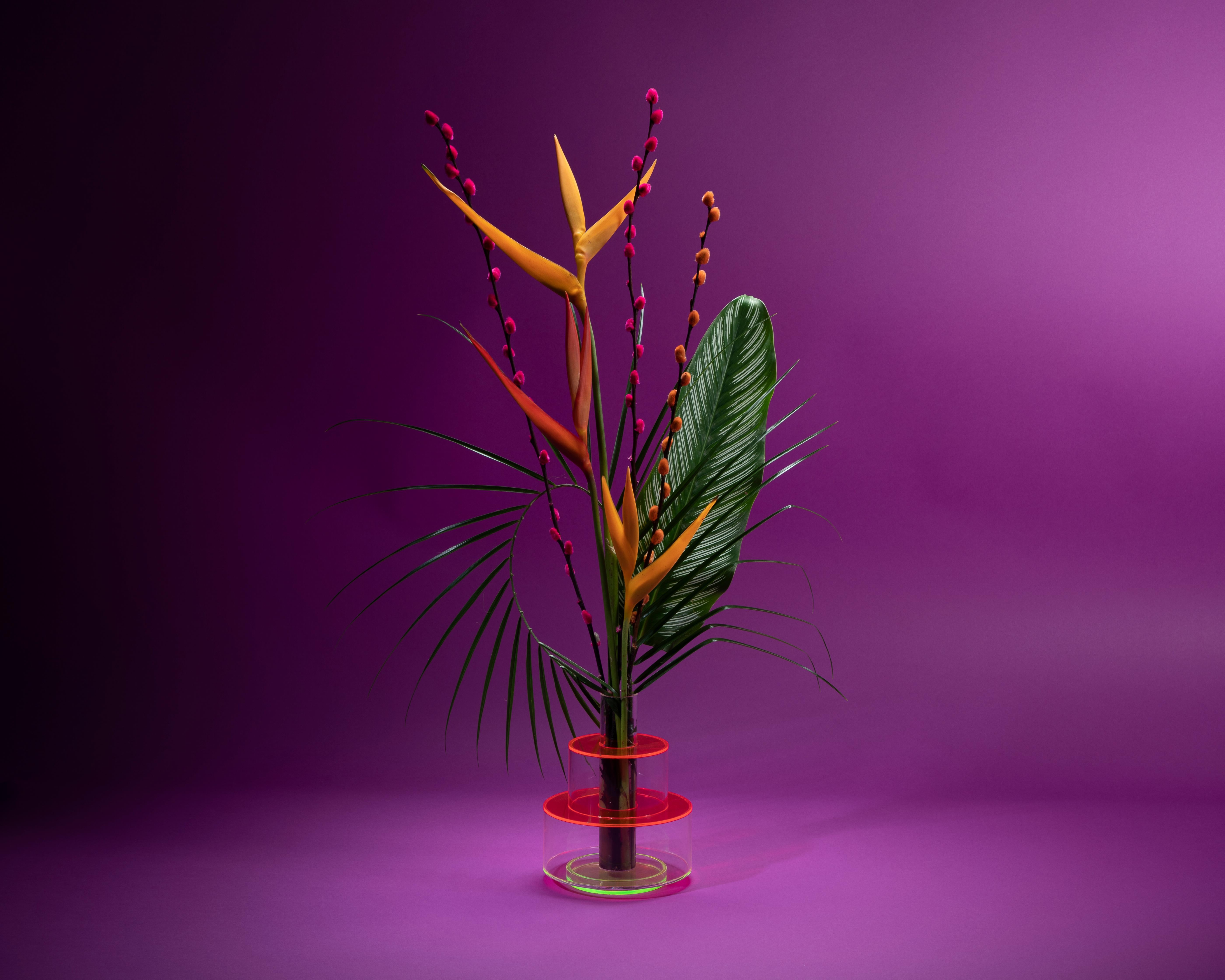 The Transparent series of vases by Another Human is an exploration of color and geometry through the use of acrylic, a material employed by the designer often due to the flexibility in application. Reminiscent of the shapes and colors prevalent in