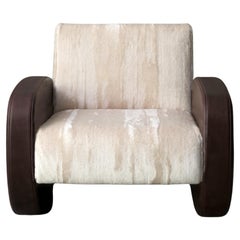 Burgundy Color Leather Armrests And Light Beige Wool Armchair by Casa Casati