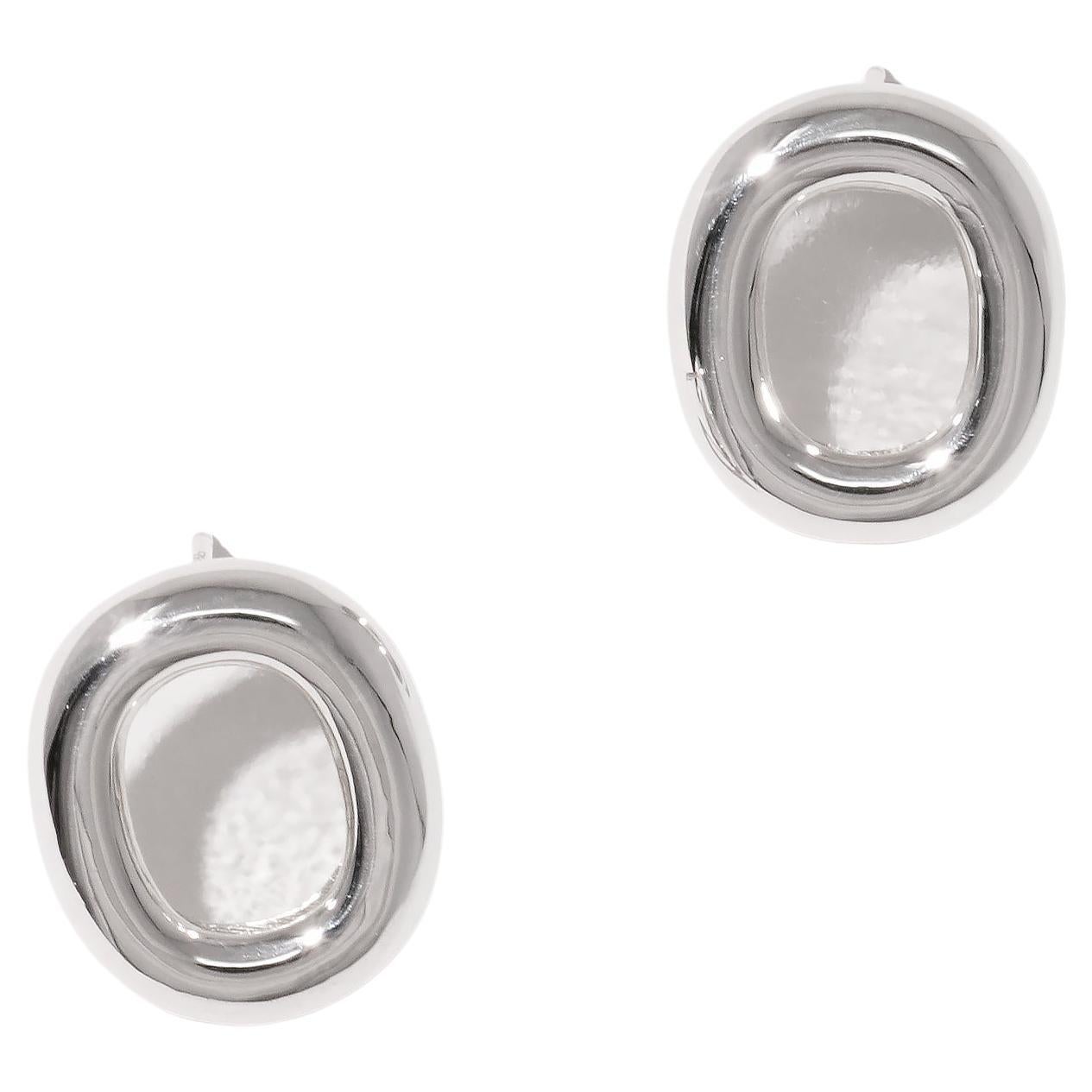 Core Loop Earrings in 925 Sterling Silver & Clear Air Stone by CLED For Sale
