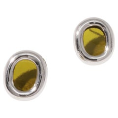Core Loop Earrings in 925 Sterling Silver & Light Olive Stone by CLED