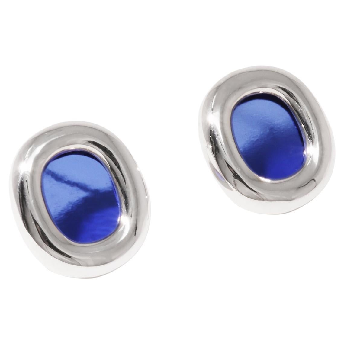 Boucles d'oreilles Core Loop en argent 925 et pierre bleue océanique par CLED en vente