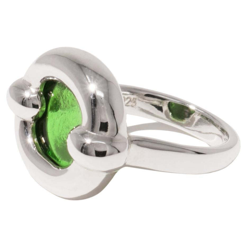 Core Loop Ring in 925 Sterling Silver & Green Forest Stone by CLED For Sale