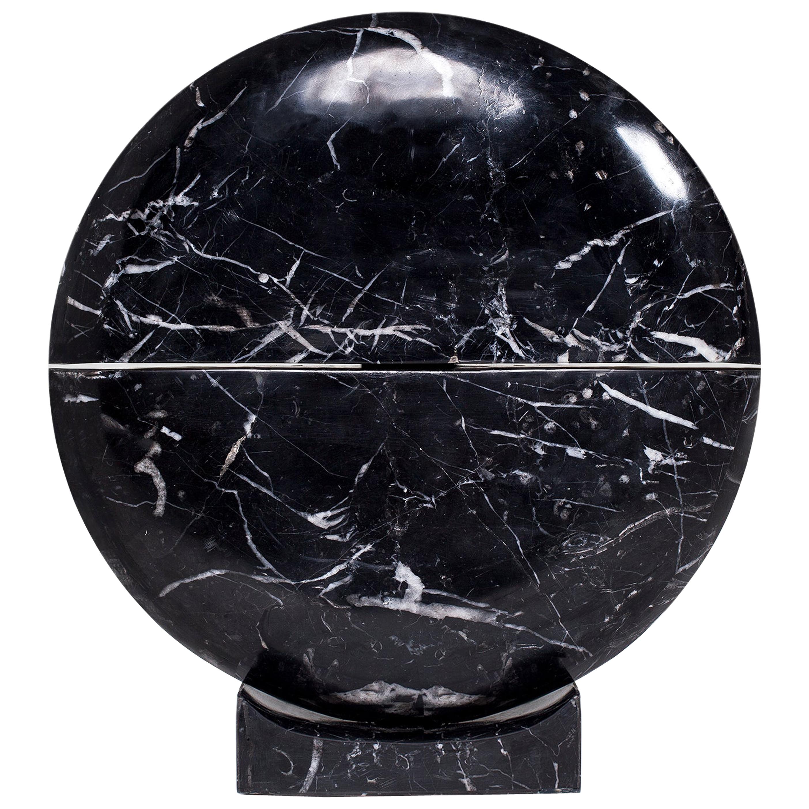 Luxury Artistic Modern Round Black Natural Marble Table Lamp Core, Carlos Aucejo