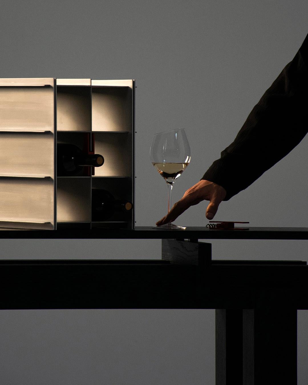 Turkish Core Wine Rack Made of Aluminium Including Corkscrew, Metallic For Sale