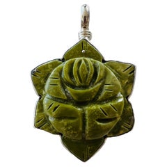 Coreen Cordova Que Milargo 925 Carved Green Flower Necklace Pendant Statement