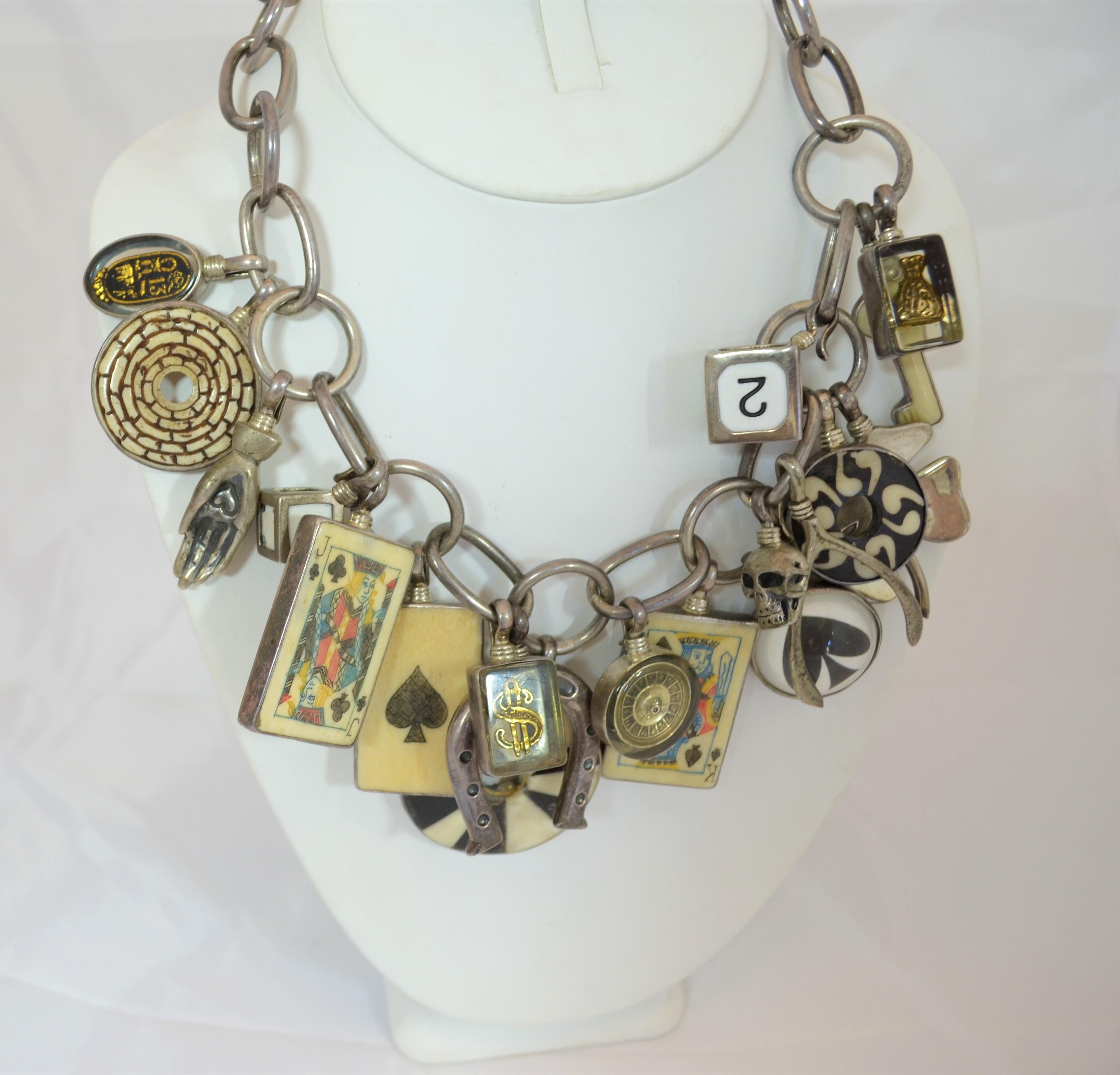 Coreen Cordova Sterling Silver Charm Chain with Playing Cards Motif -- Charms are stamped 