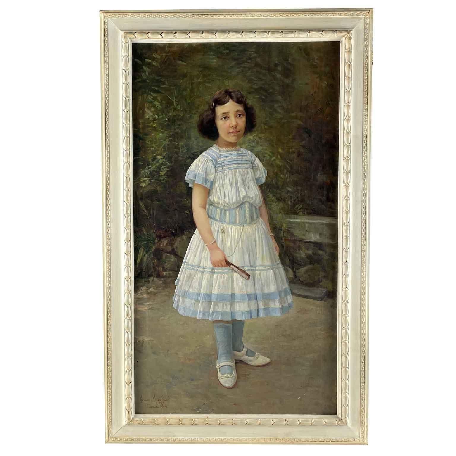 Ritratto Di Bambina Con Abito Azzurro e Bianco Roma 1904 di Corinna Modigliani in vendita 3