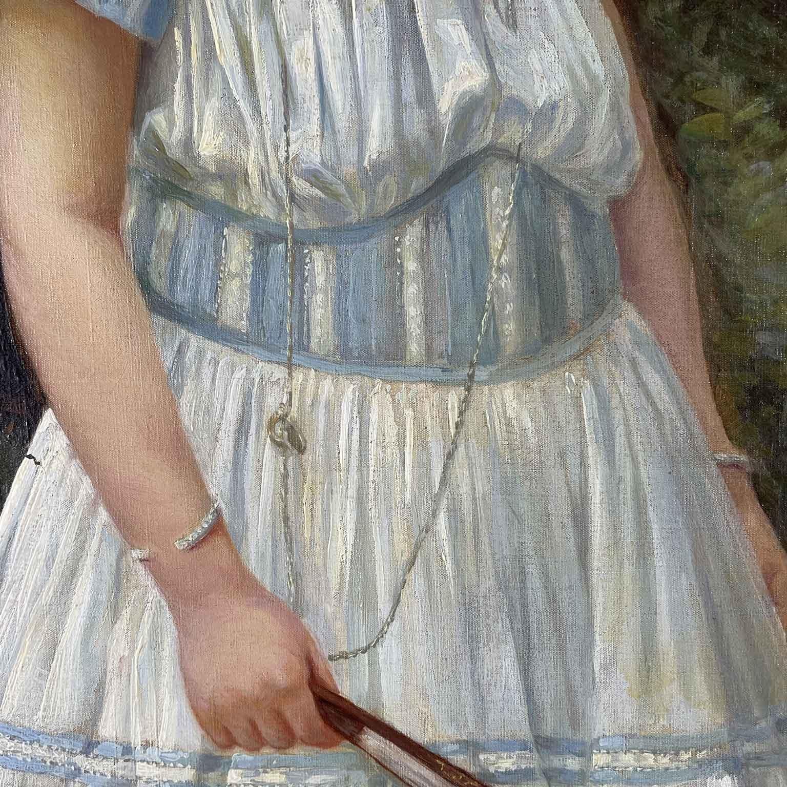 20th Century Ritratto Di Bambina Con Abito Azzurro e Bianco Roma 1904 di Corinna Modigliani in vendita