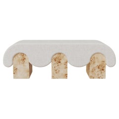 Corinne Bench - soft Bouclé Seat paired with sculptural Poplar Root Base design