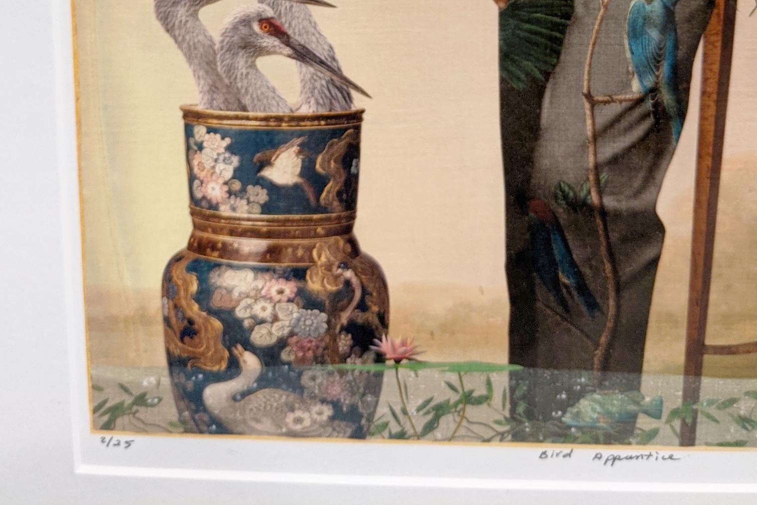 Bird Apprentice 2/25 by Corinne Geertsen, 16 x 12 in. (frame size: 25 X 21 in.), Digital Photo Collage

Geertsen starts with a photo of an ancestor and after digitally removing the person from the photo, places them on a white background and moves