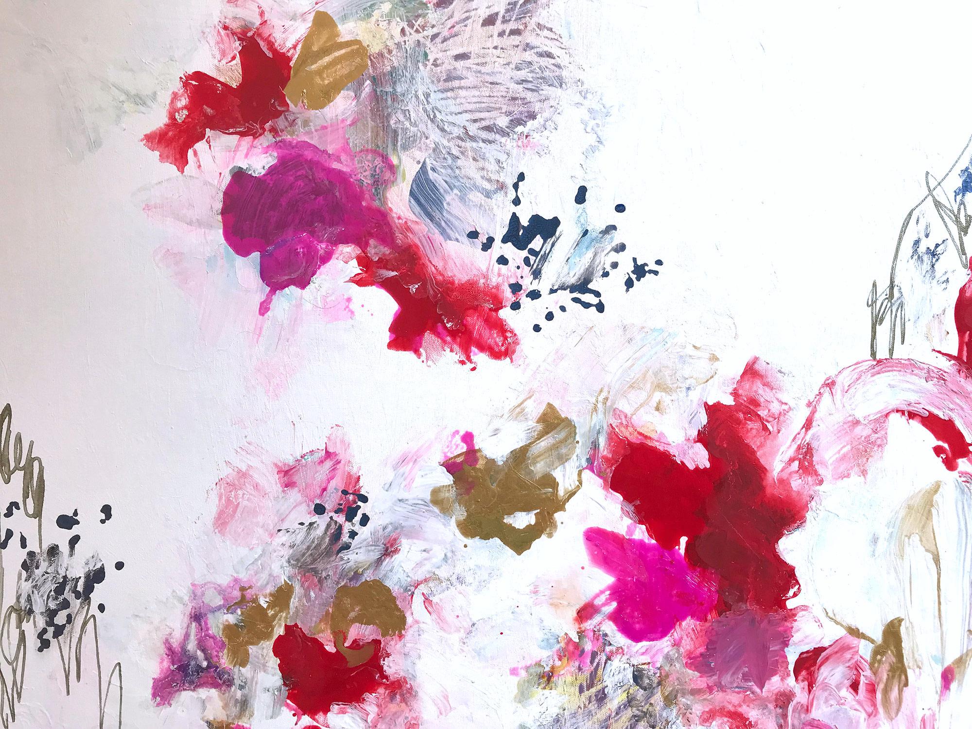 Corinne Natel - "Geisha #1" Contemporary Colorful Fluid Mixed Media  Painting on Gallery Canvas For Sale at 1stDibs