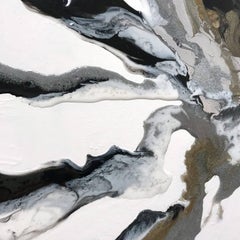 "Jun" Contemporary Colorful Fluid Mixed Media Painting on Circular Canvas