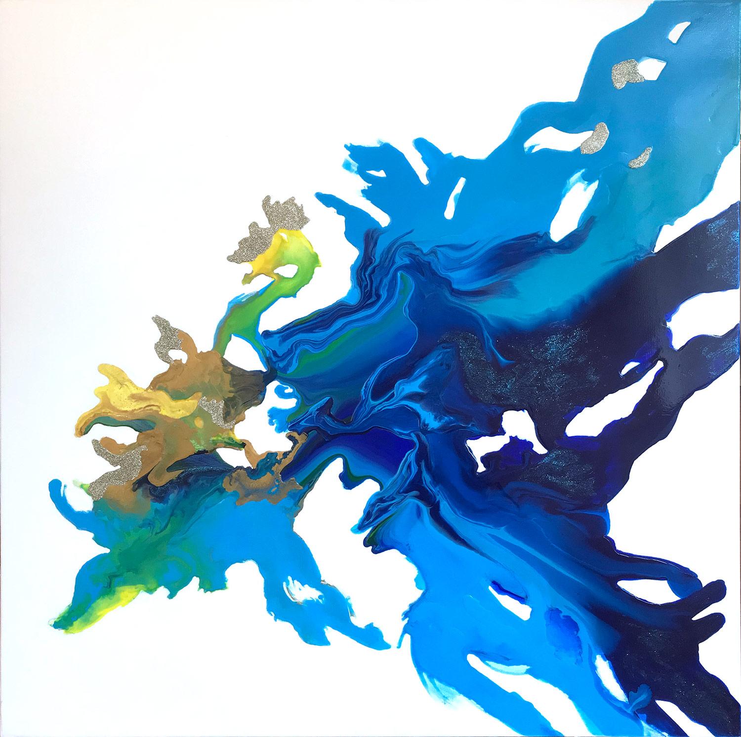 "Kaia #2" Zeitgenössische farbenfrohe flüssige Mixed Media Malerei auf Galerie-Leinwand
