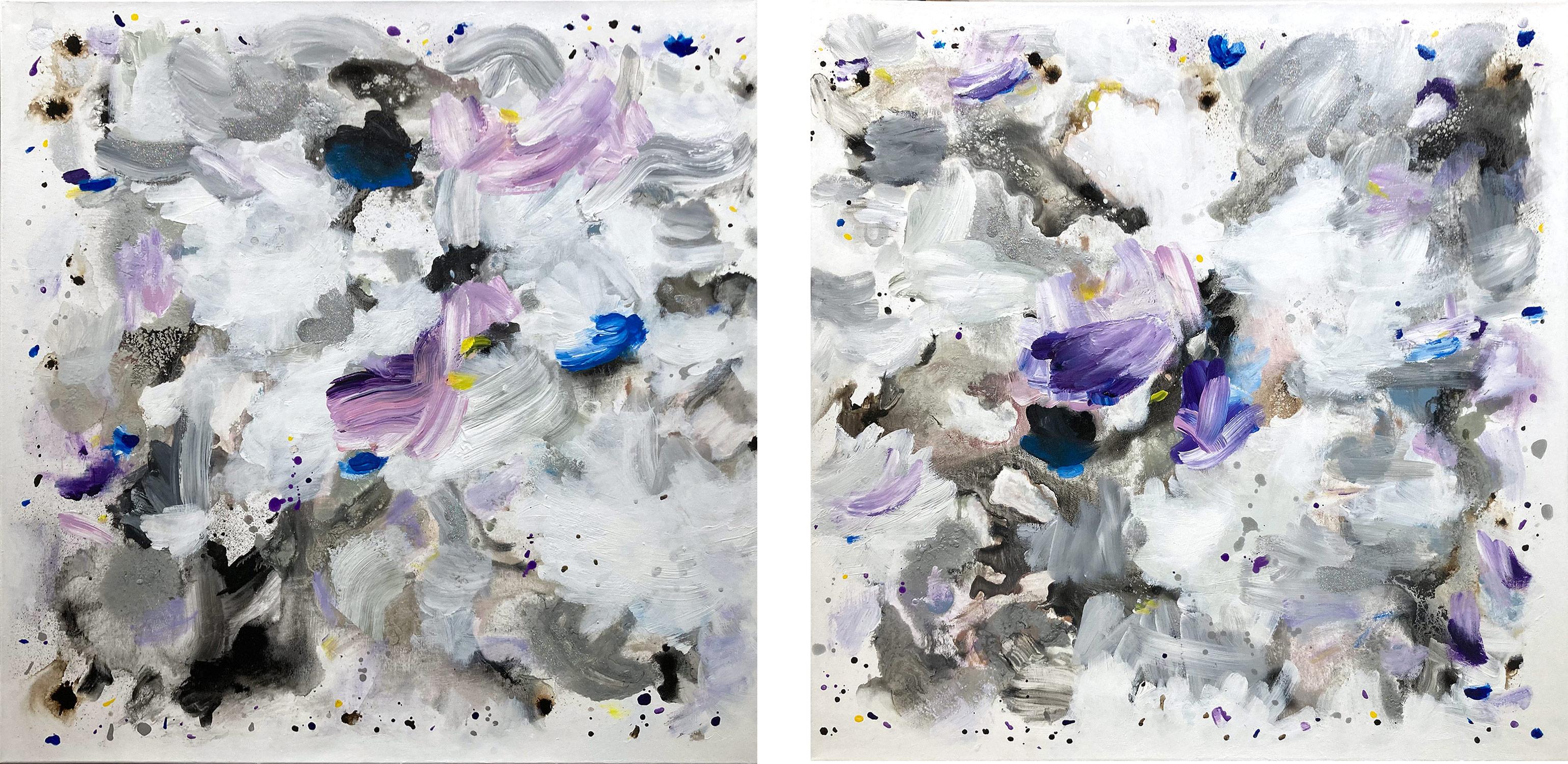 Abstract Painting de Corinne Natel - "Superluminal #58" Pintura contemporánea fluida en técnica mixta sobre lienzo (díptico)