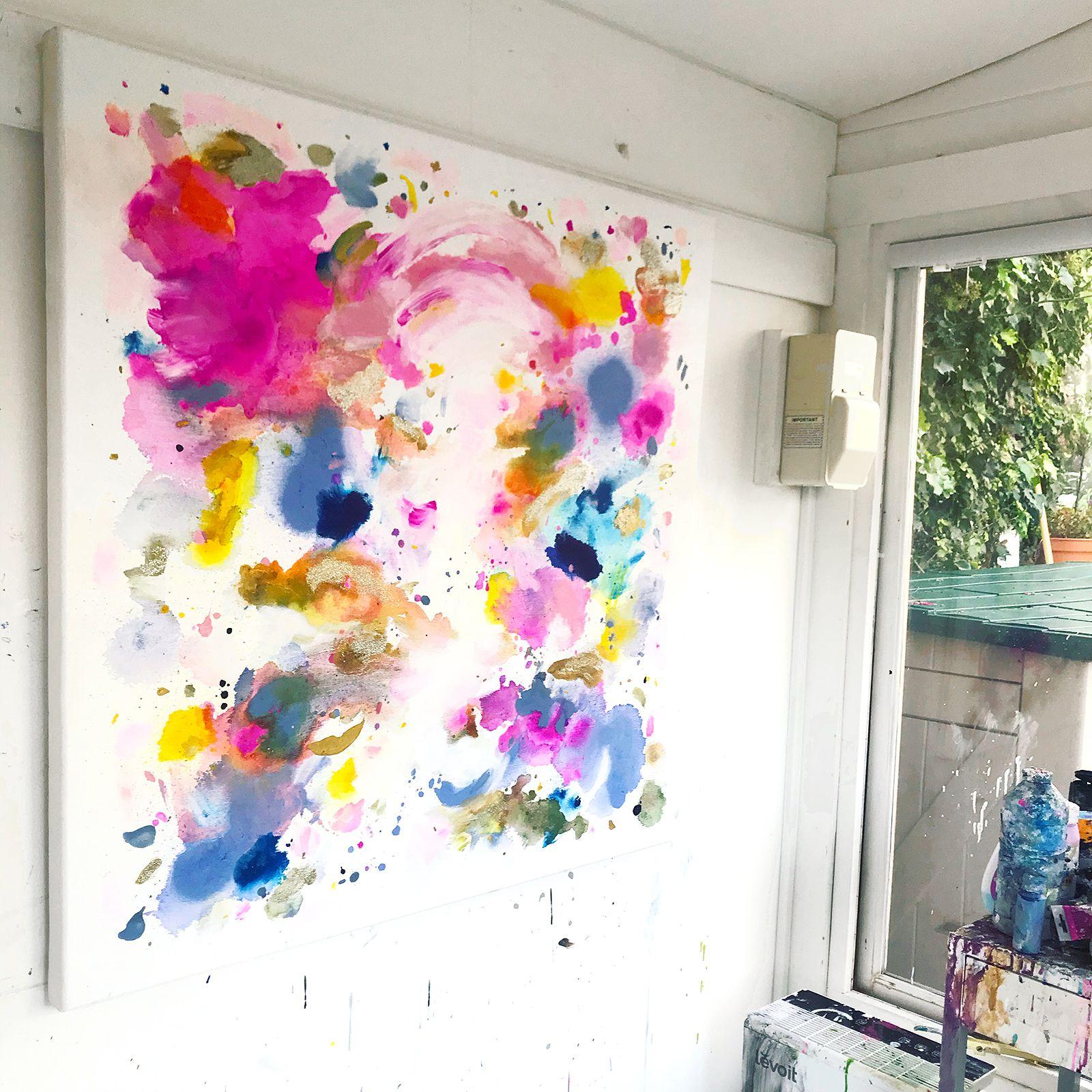 Superluminal #72, Pittura, Acrilico su tela - Abstract Painting Beige di Corinne Natel