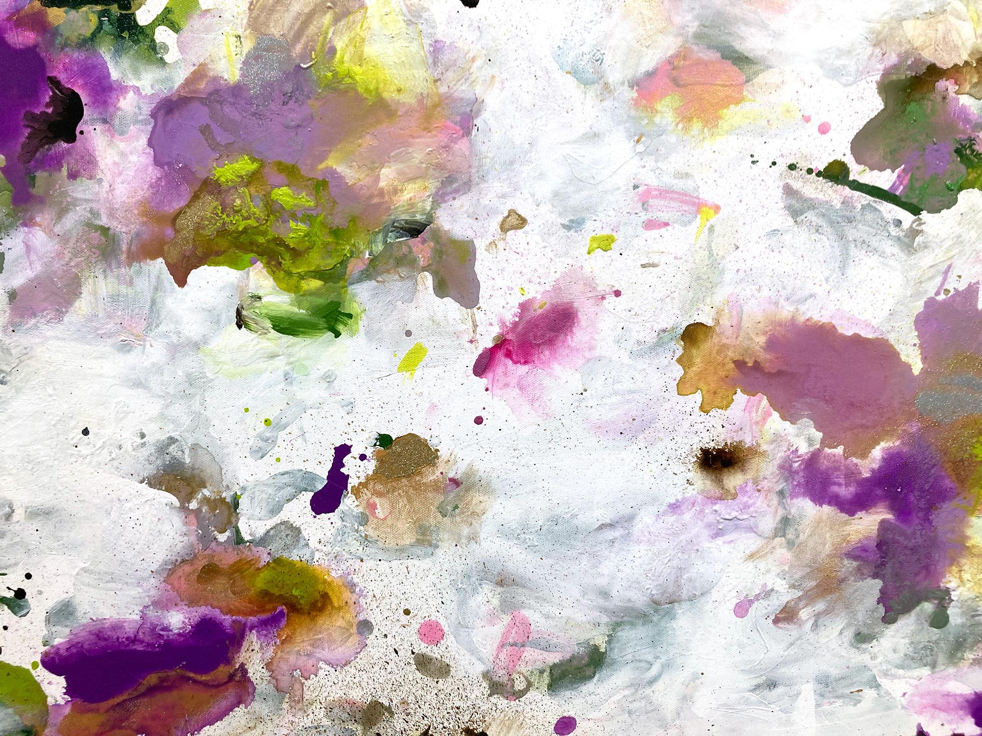„Superluminal #81“ Zeitgenössisches farbenfrohes, fließendes Gemälde in Mischtechnik auf Leinwand (Grau), Abstract Painting, von Corinne Natel