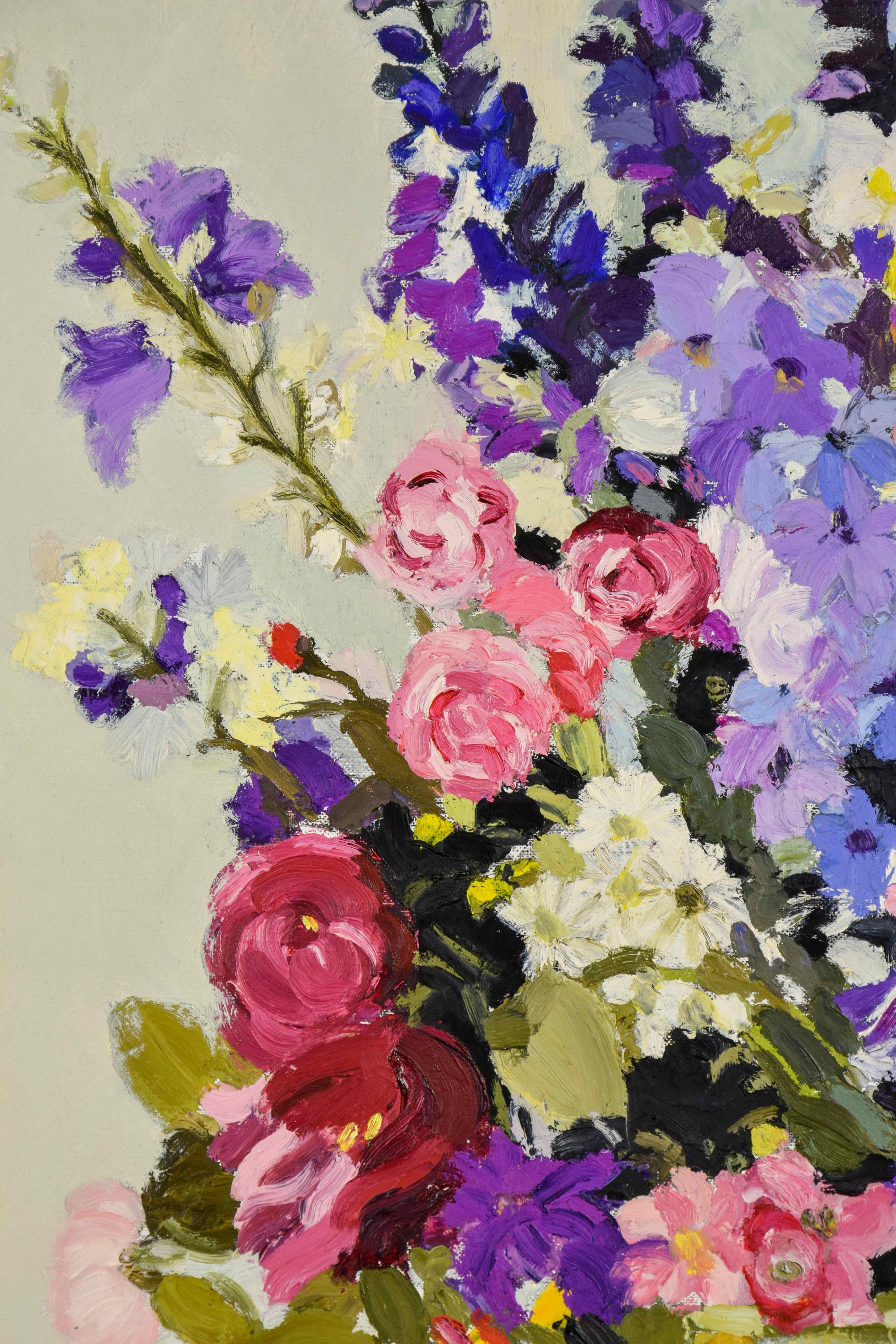 Les Delphiniums de Mamy by Corinne Pissarro - Contemporary flower painting For Sale 2