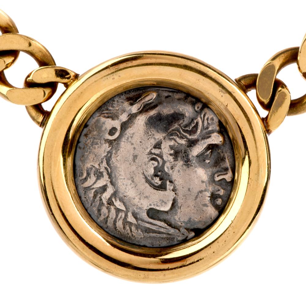 Modernist Corinth 18 Karat Gold Ancient Coin Chain Links Necklace