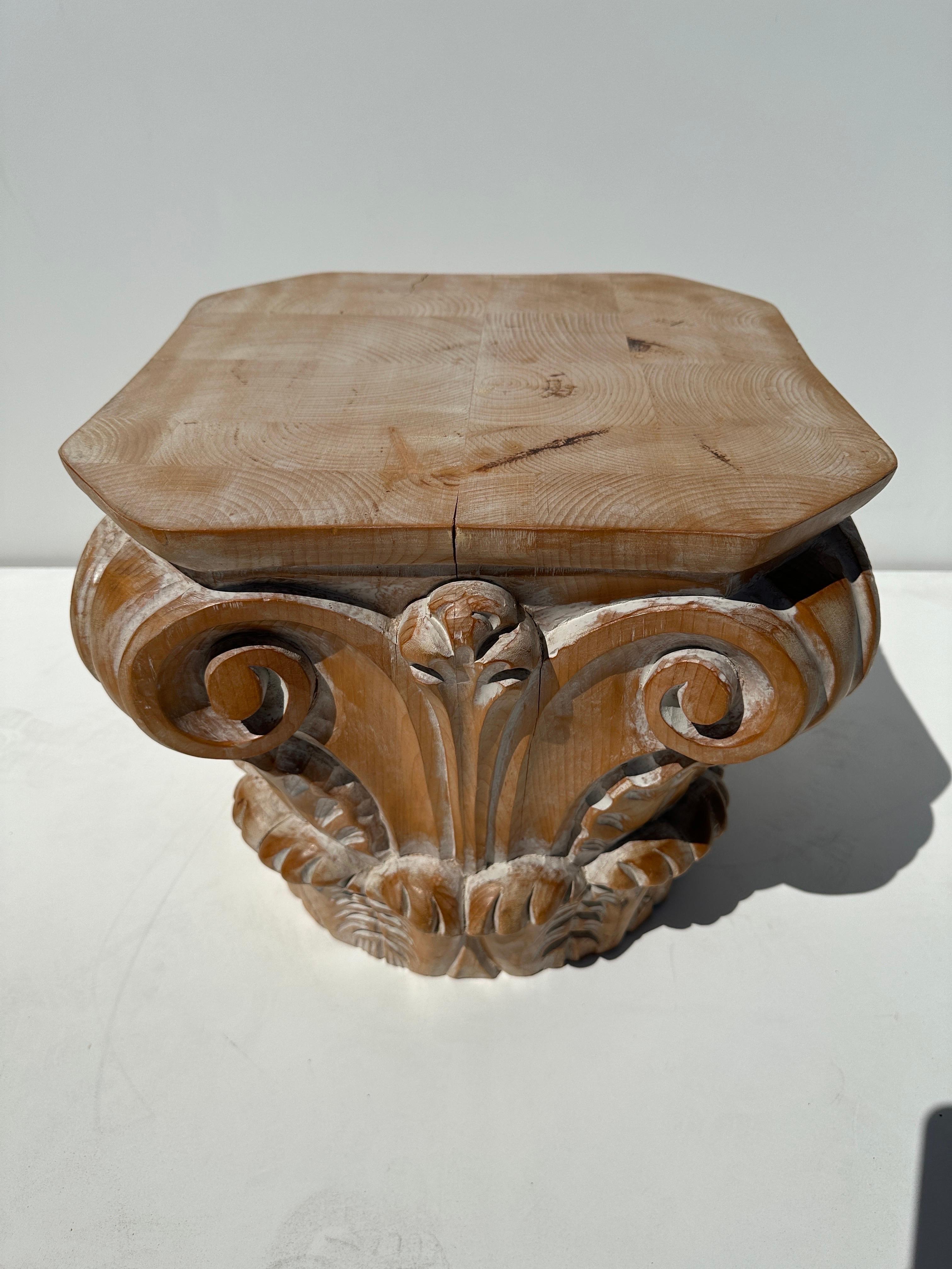 Pine Corinthian Capital Occasional Table For Sale