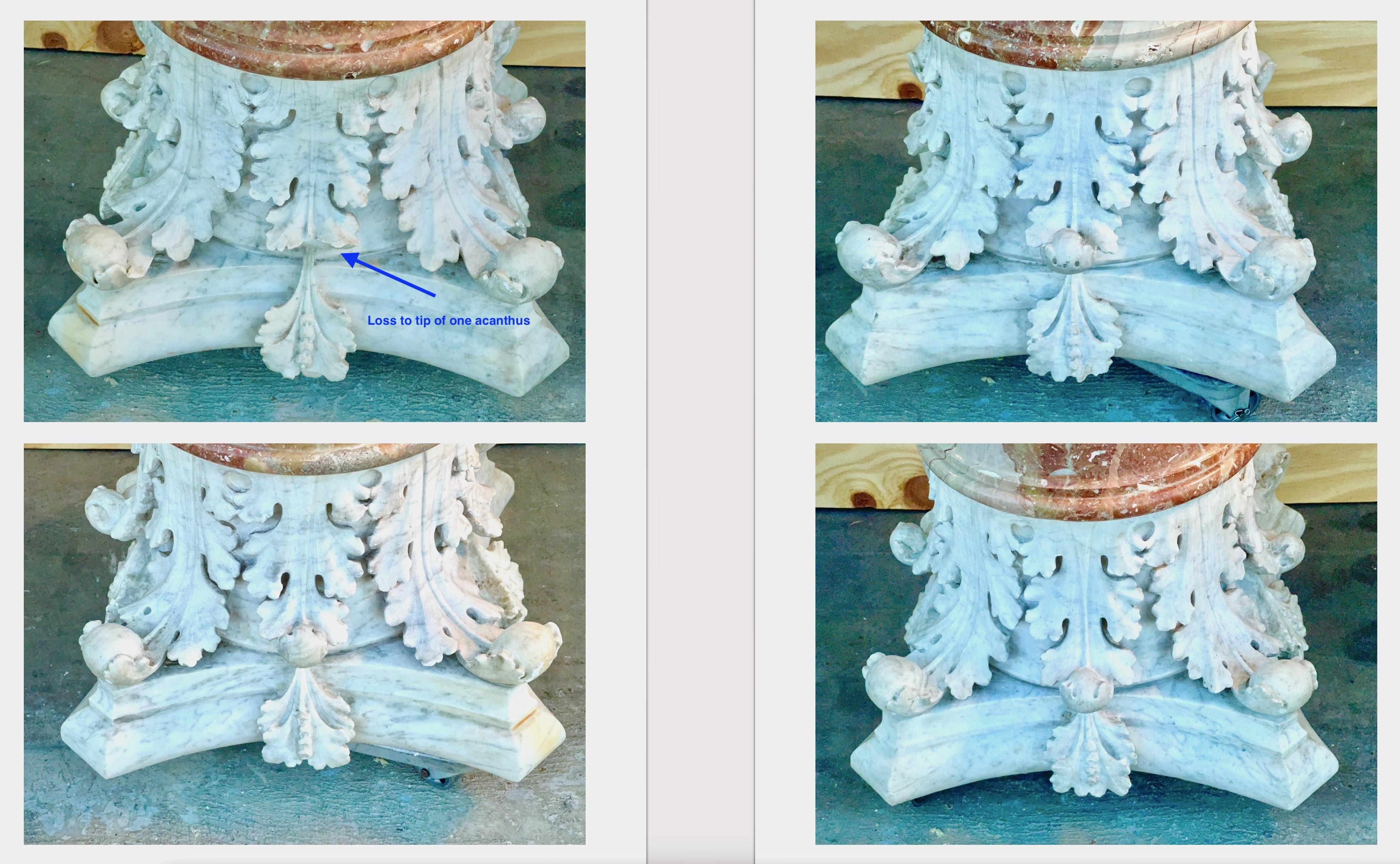 Corinthian Capital Rojo Alicante Marble Pedestal For Sale 6