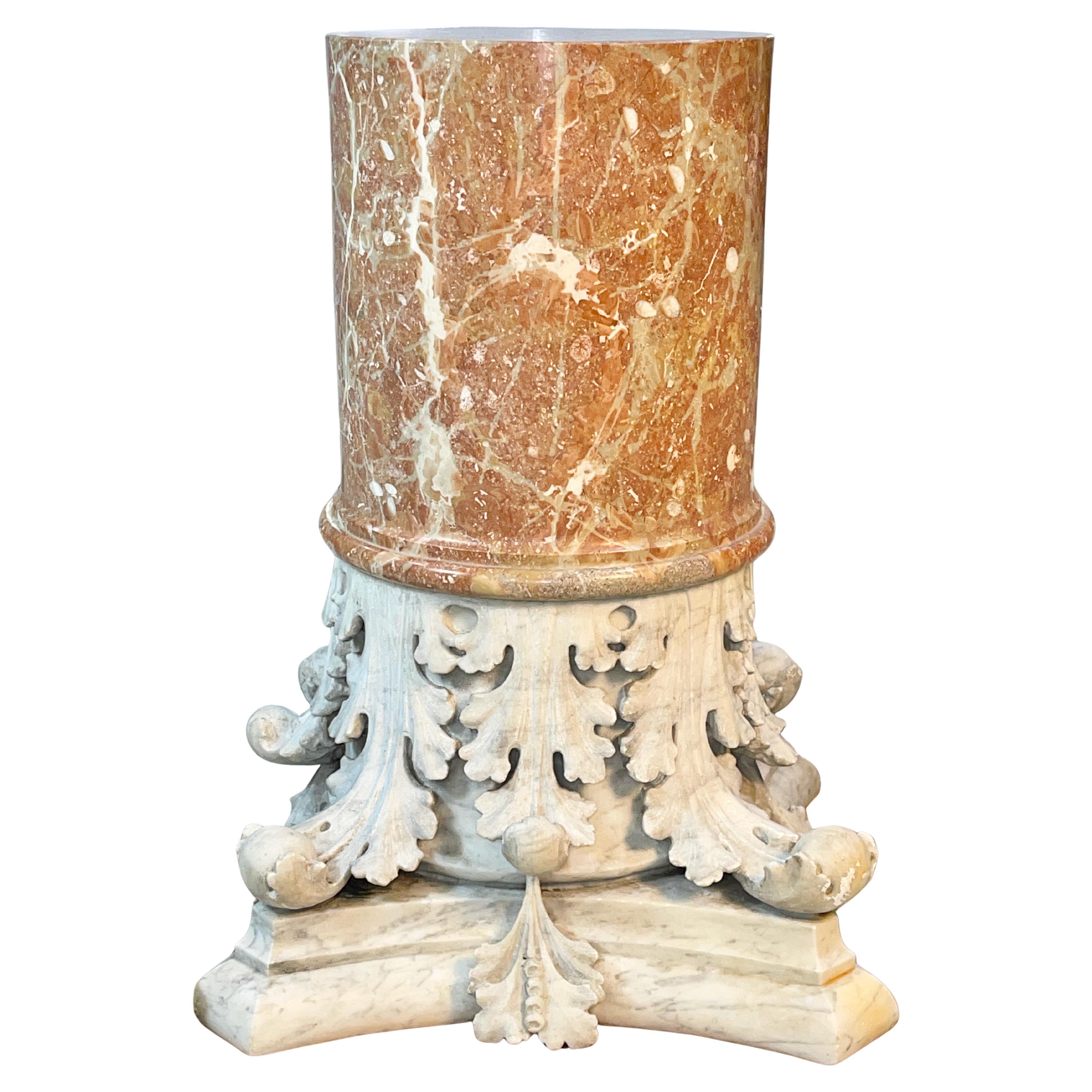 Corinthian Capital Rojo Alicante Marble Pedestal For Sale 7