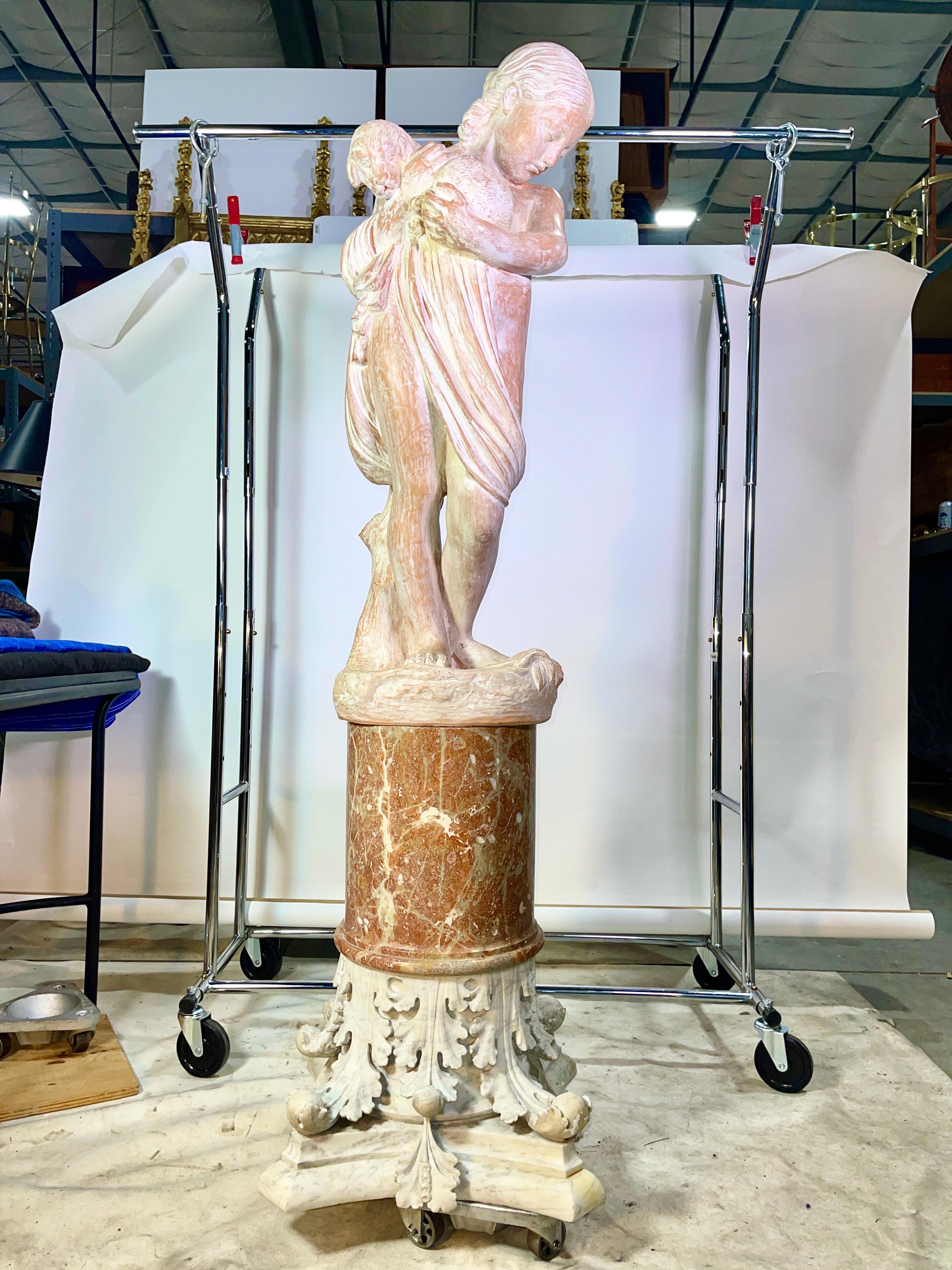 Corinthian Capital Rojo Alicante Marble Pedestal For Sale 11