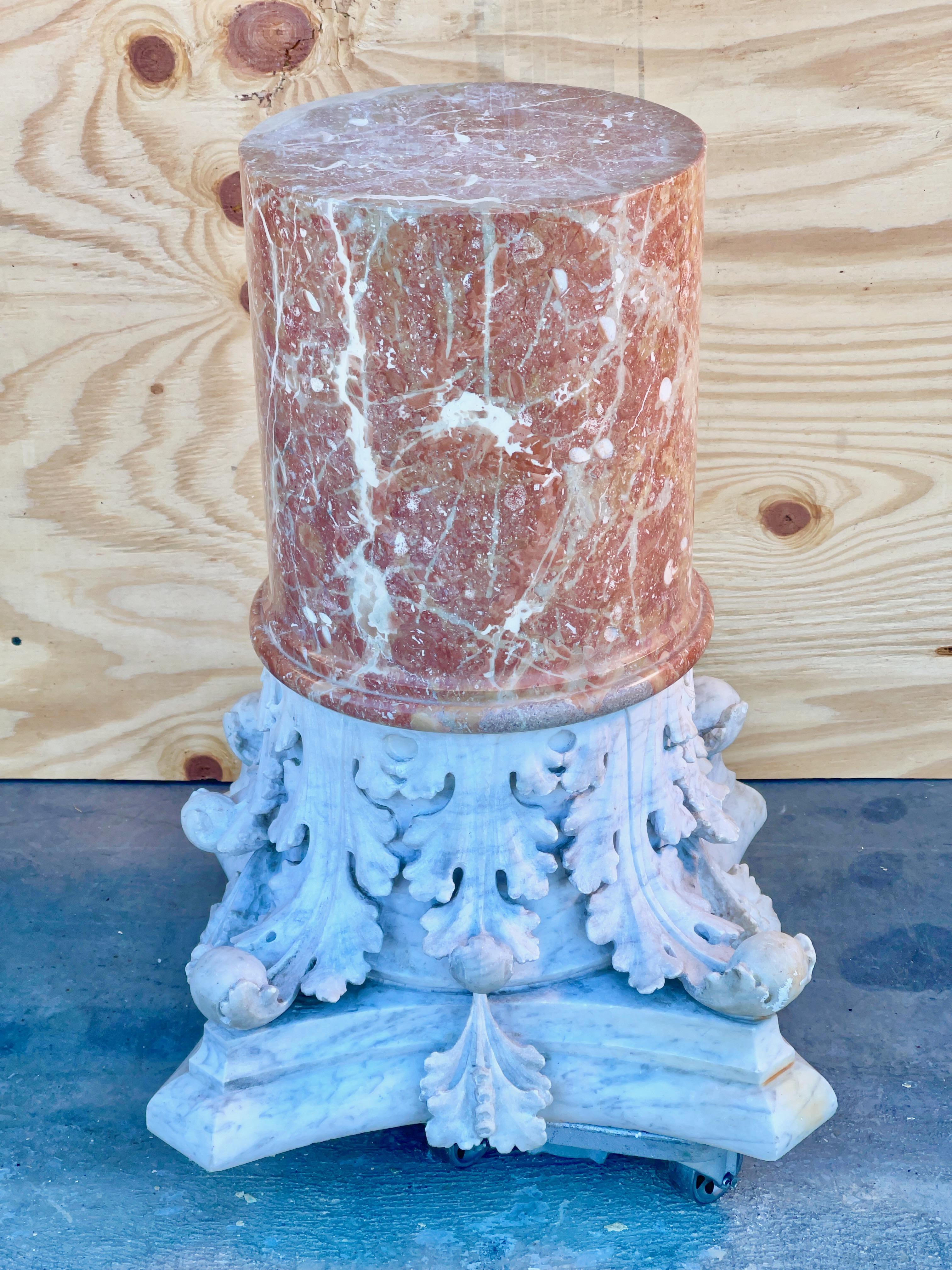 Classical Roman Corinthian Capital Rojo Alicante Marble Pedestal For Sale