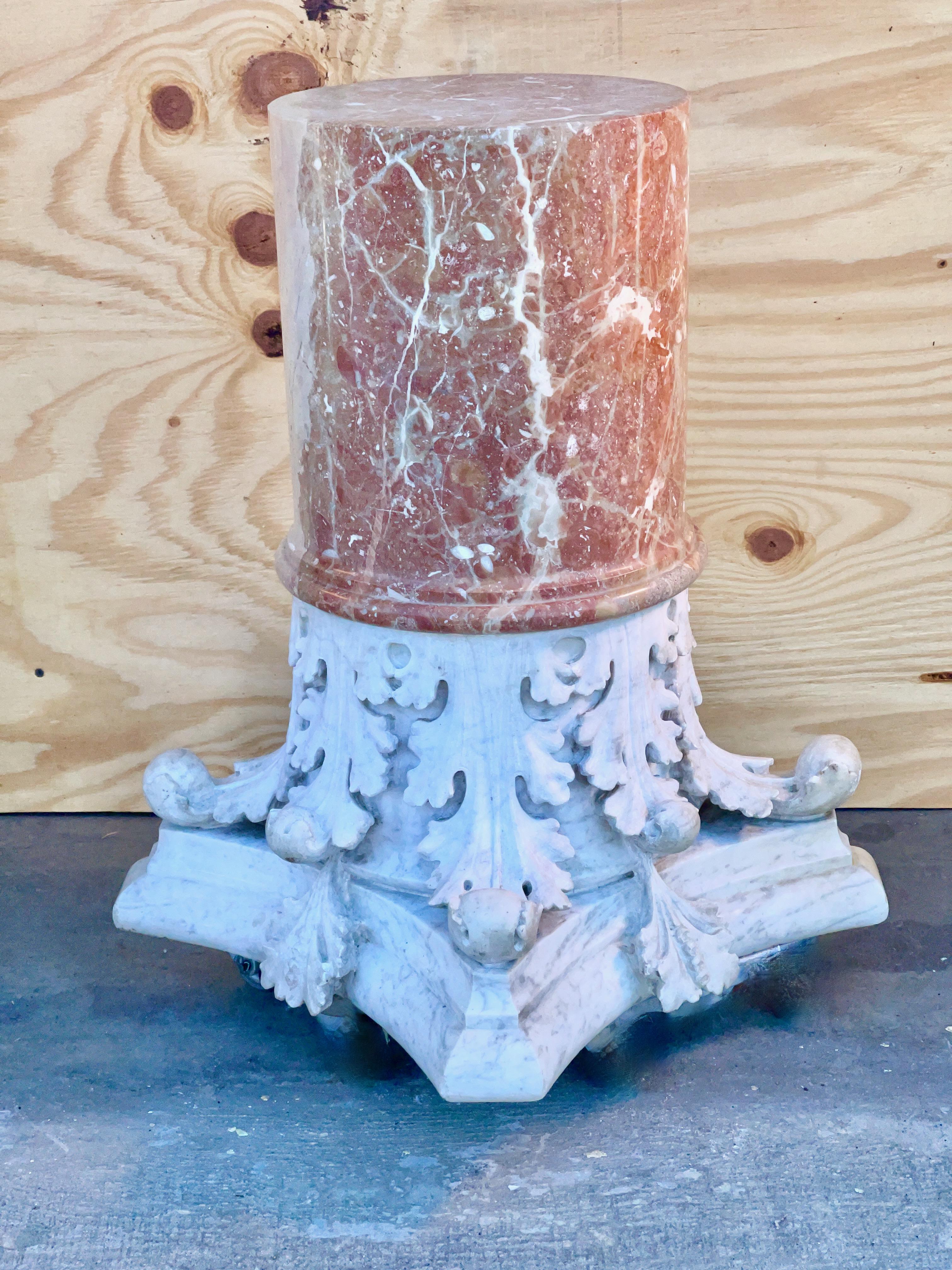 Italian Corinthian Capital Rojo Alicante Marble Pedestal For Sale
