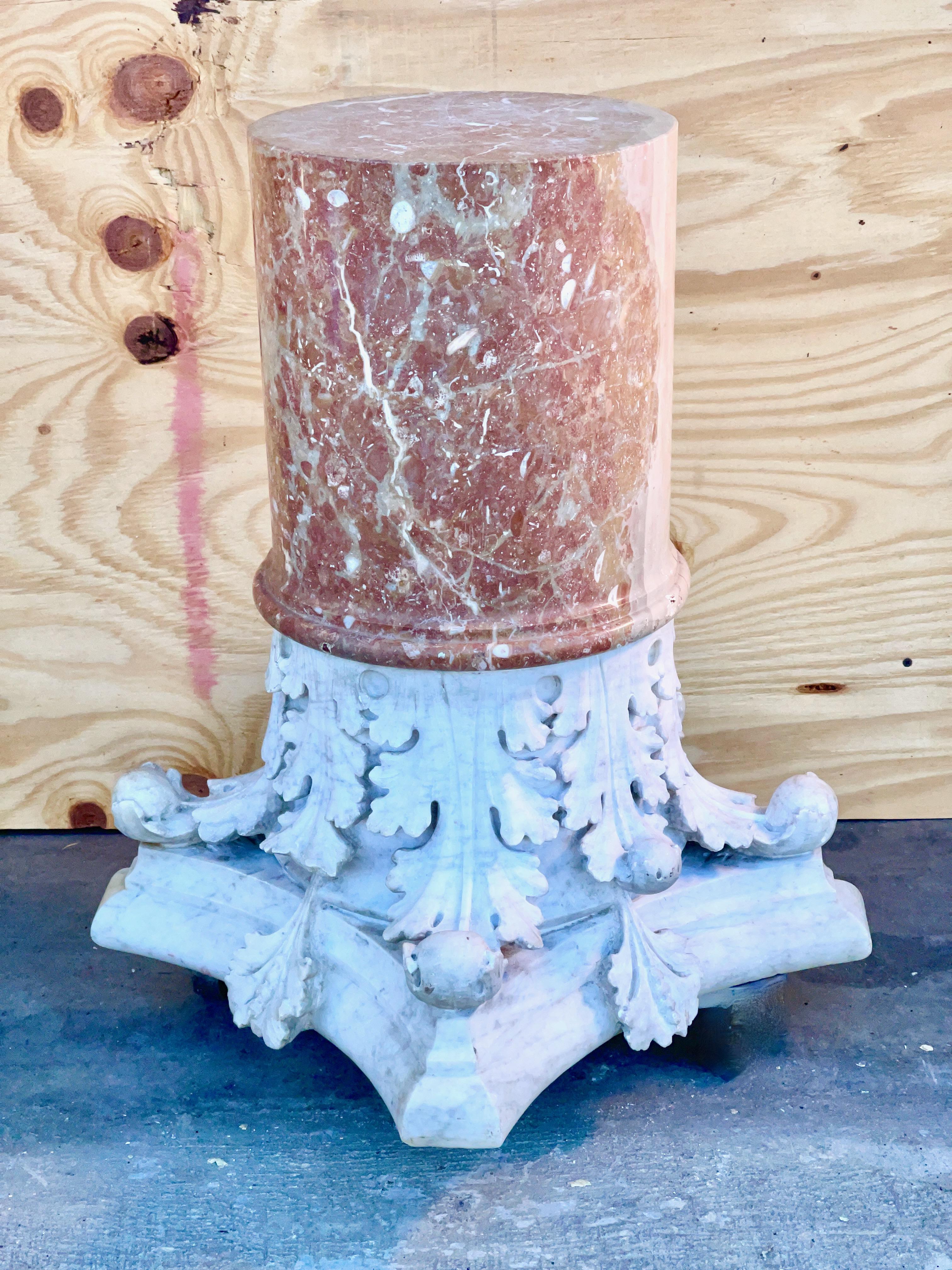 Stone Corinthian Capital Rojo Alicante Marble Pedestal For Sale