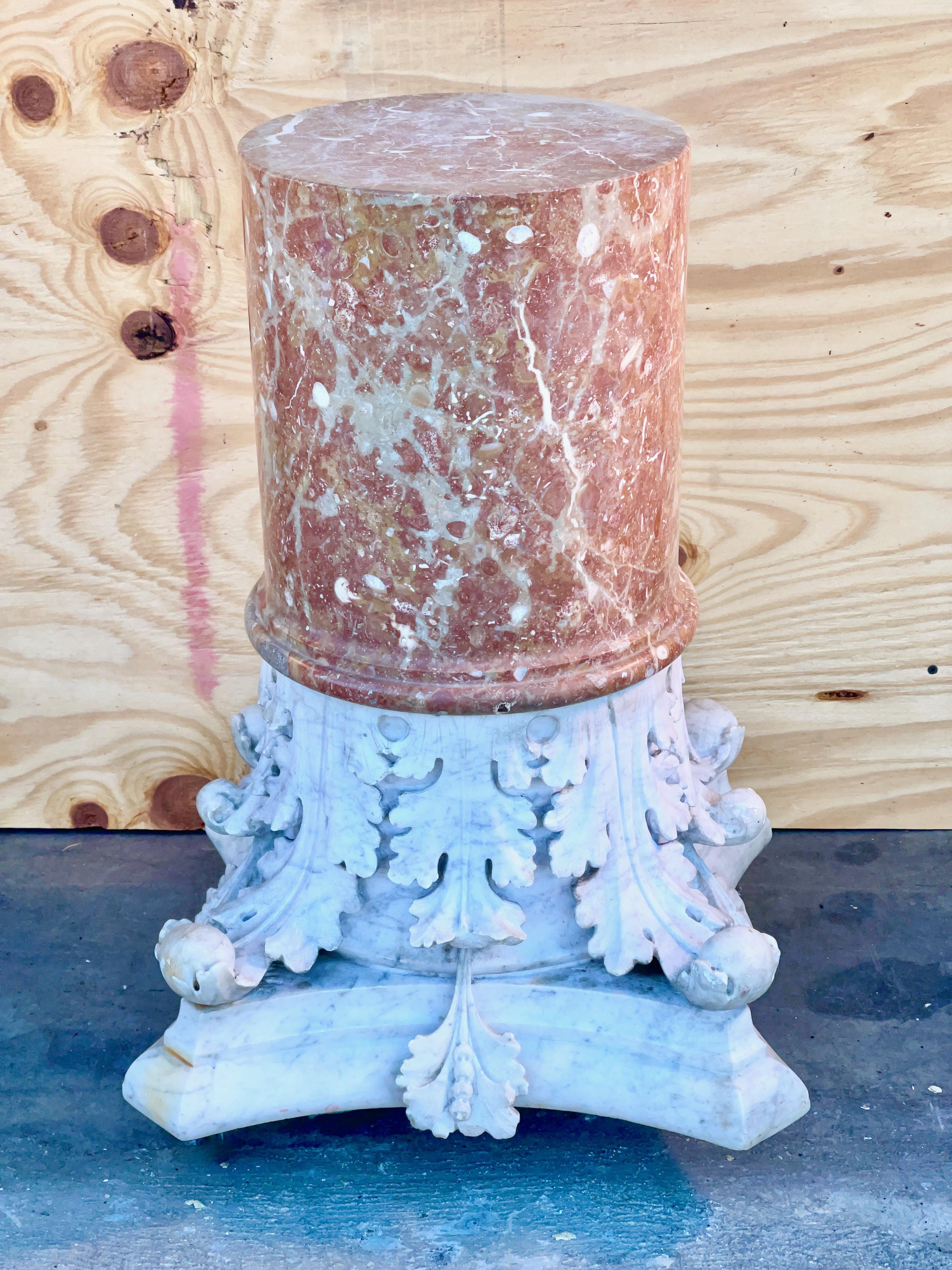 Corinthian Capital Rojo Alicante Marble Pedestal For Sale 1