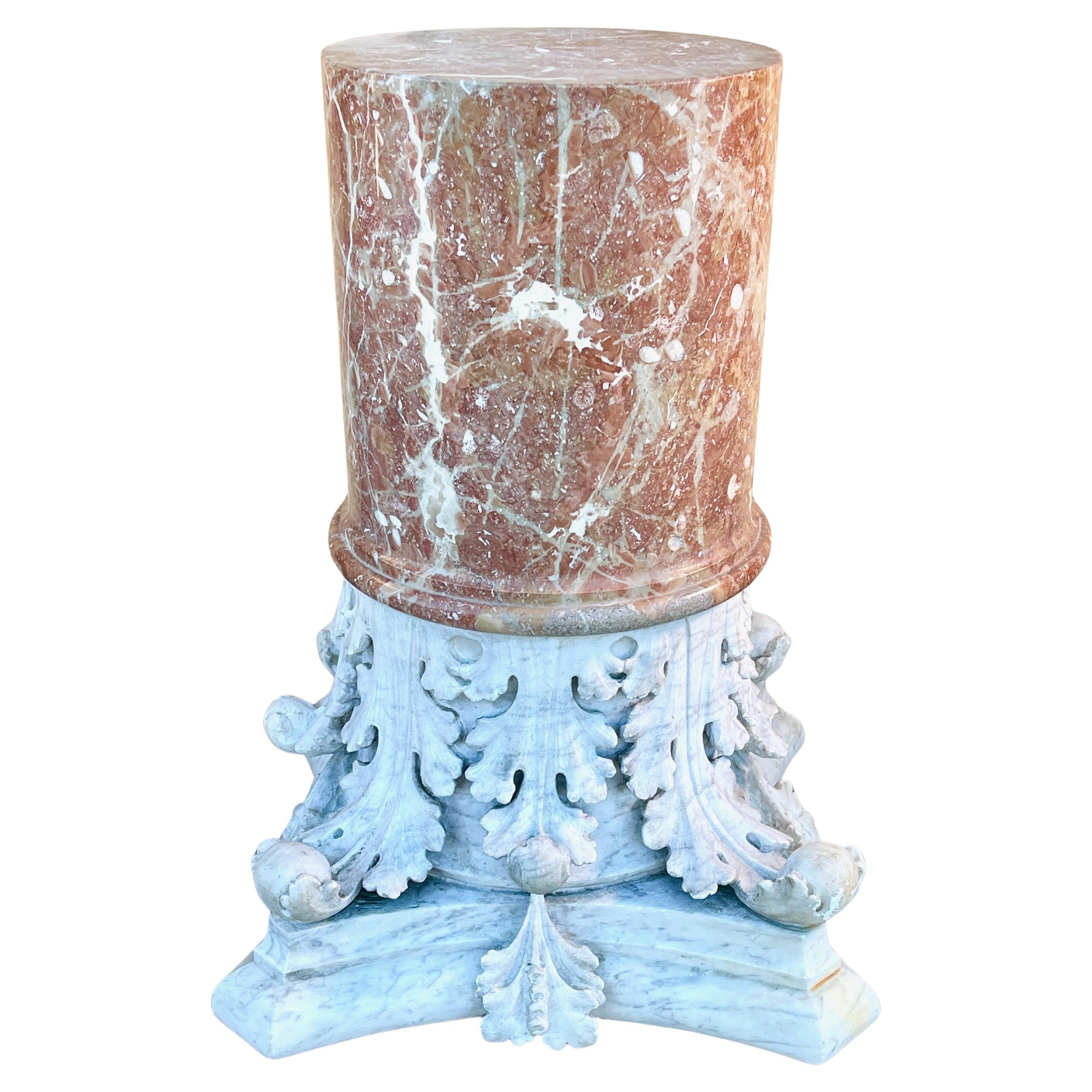 Corinthian Capital Rojo Alicante Marble Pedestal