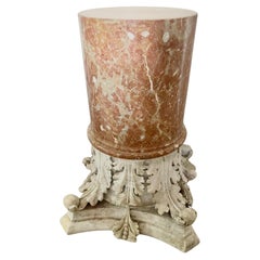 Antique Corinthian Capital Rojo Alicante Marble Pedestal
