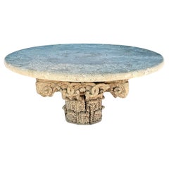 Corinthian Carved Pedestal Center Table With Shell Stone Top