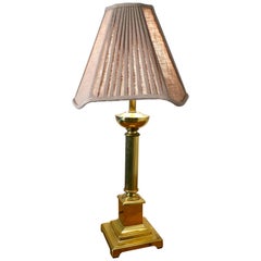 Corinthian Column Brass Table Lamp with Pleated Linen Shade