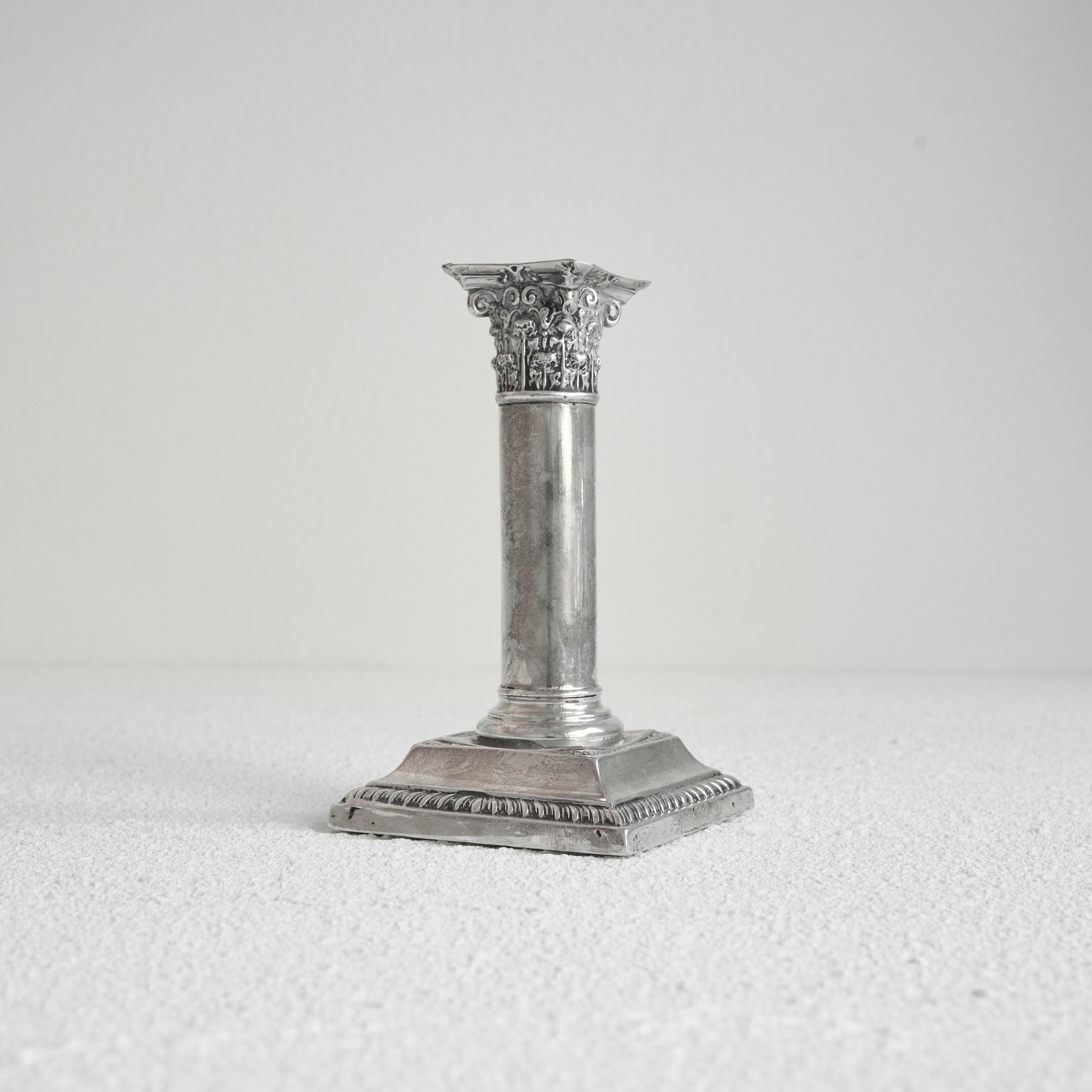 Unknown Corinthian Column Candle Holder in Solid Silver For Sale