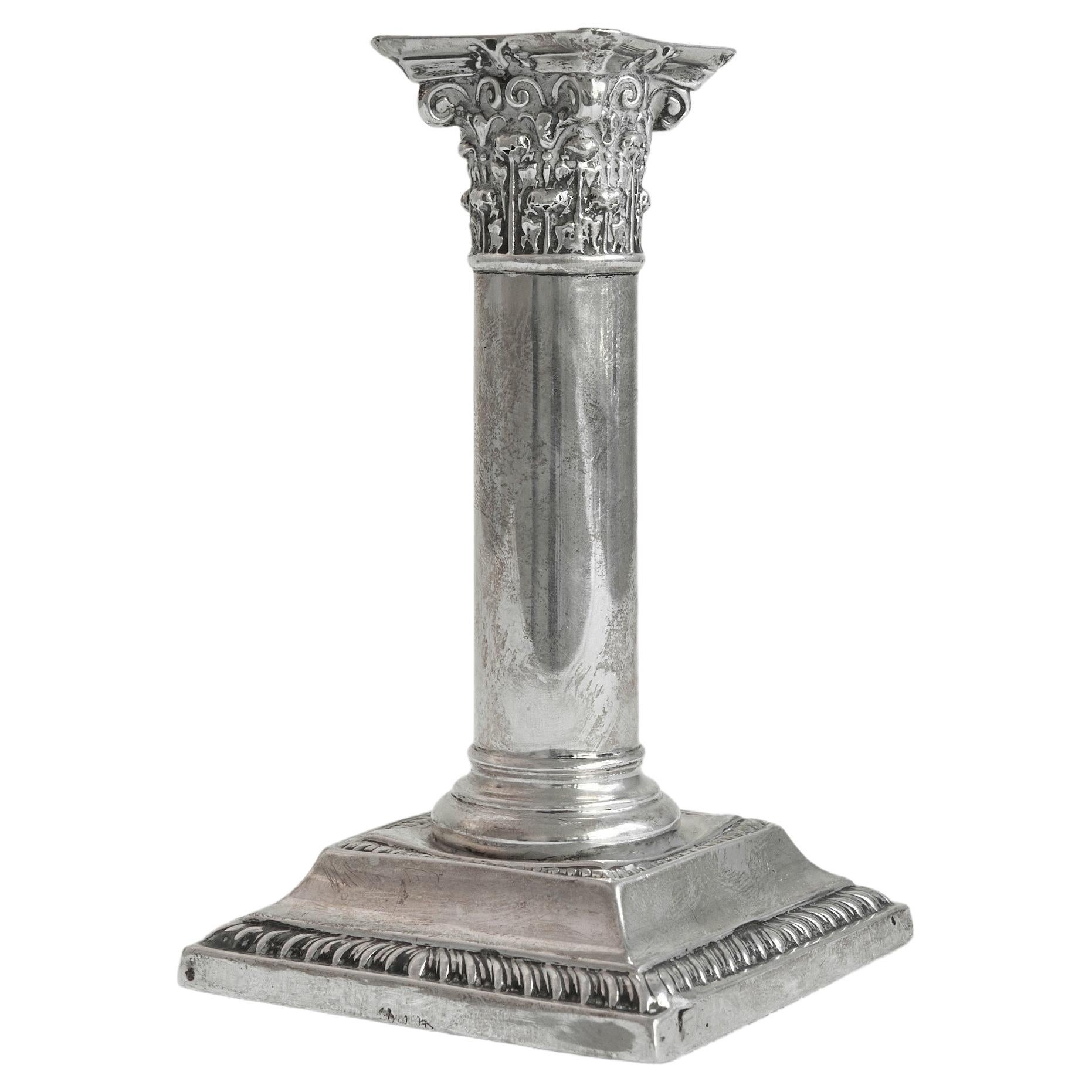 Corinthian Column Candle Holder in Solid Silver For Sale