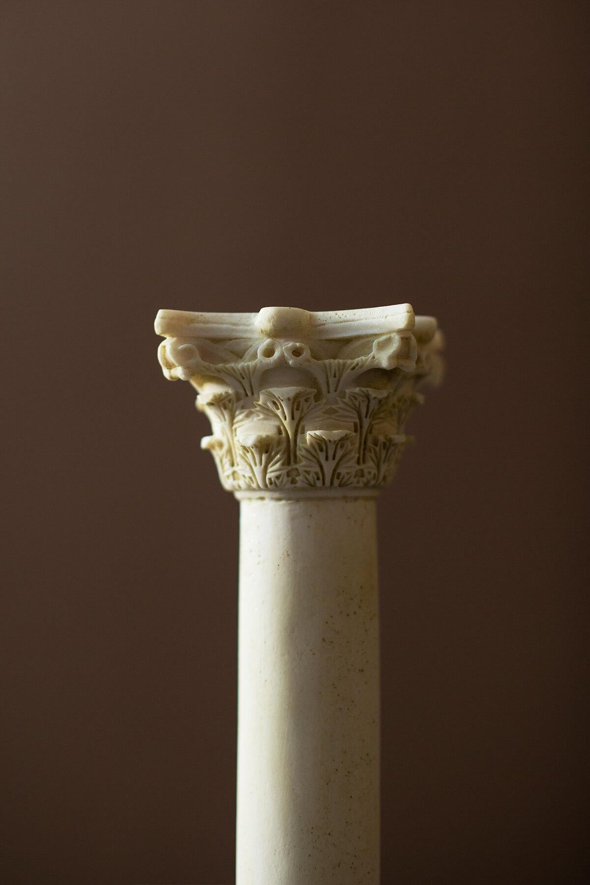 Contemporary Corinthian Column Candleholder 'Set of 2' Compressed Marble Powder Statue For Sale