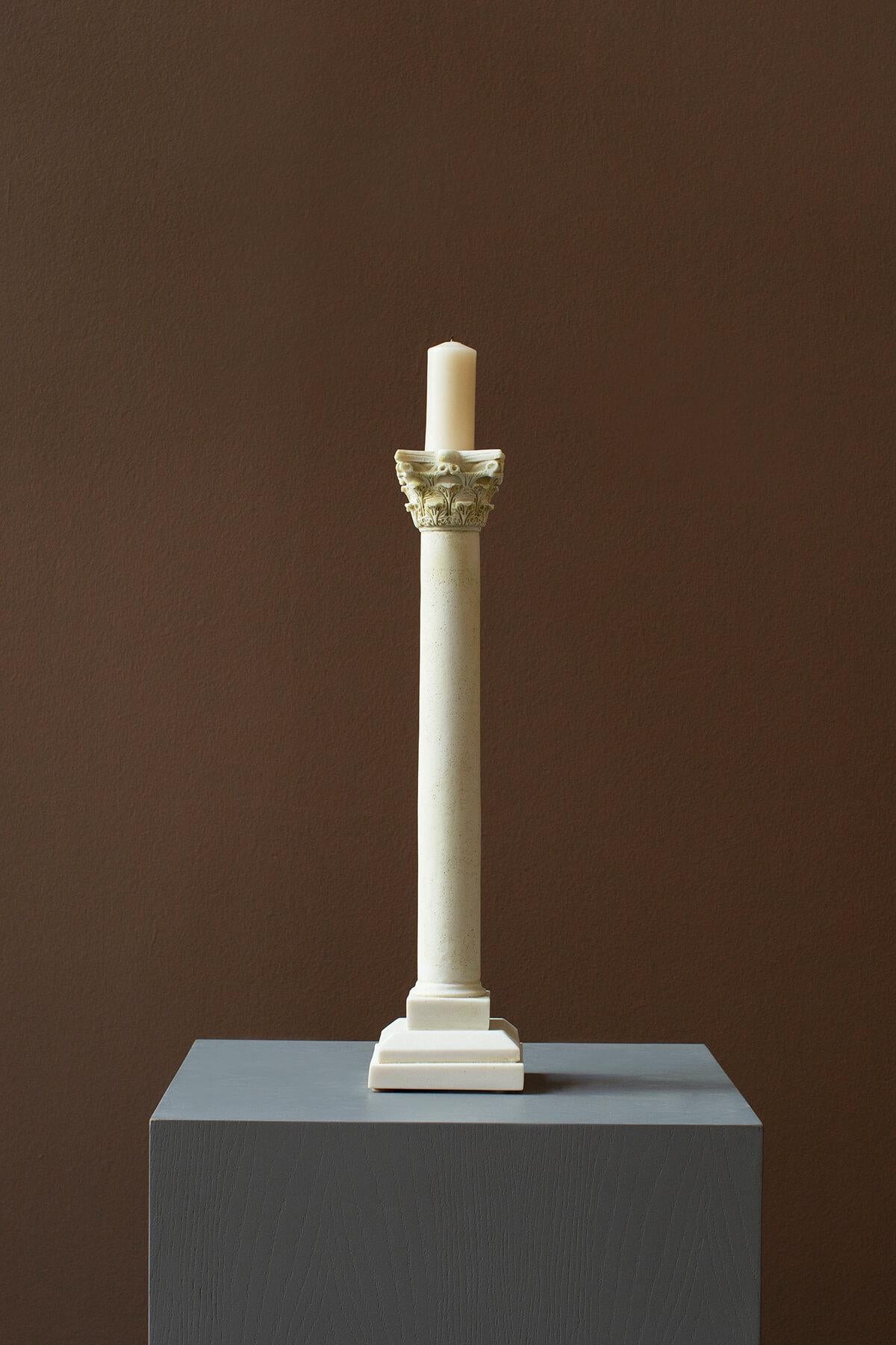 Turkish Corinthian Column Candleholder Made with Compressed Marble Powder Statue For Sale