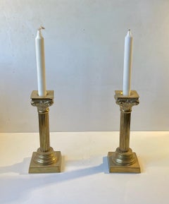 Corinthian Column Candlesticks in Brass