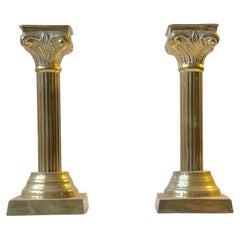 Retro Corinthian Column Candlesticks in Brass