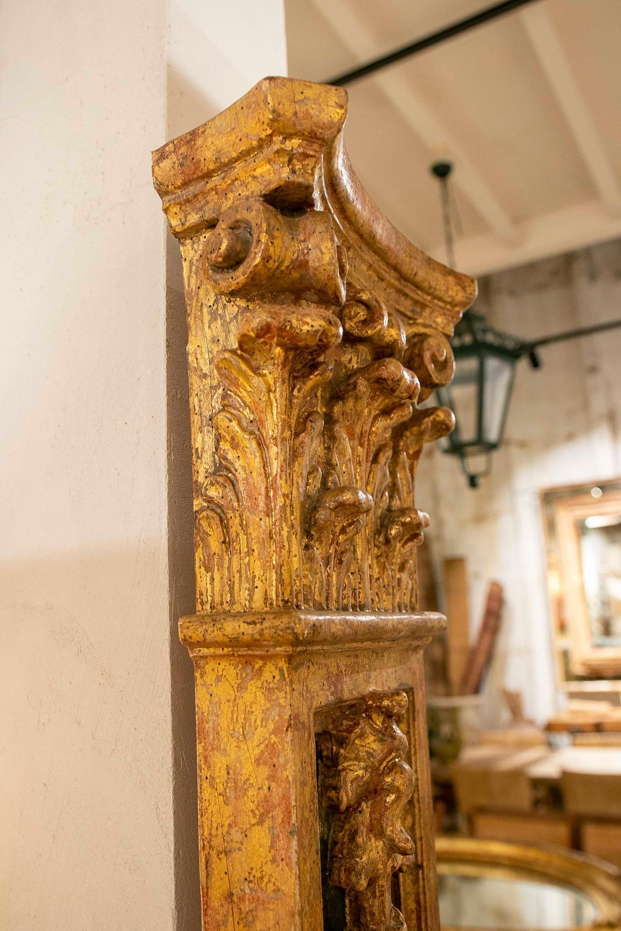 Spanish Corinthian Hand-Painted  Pilaster Carved in Wood  For Sale