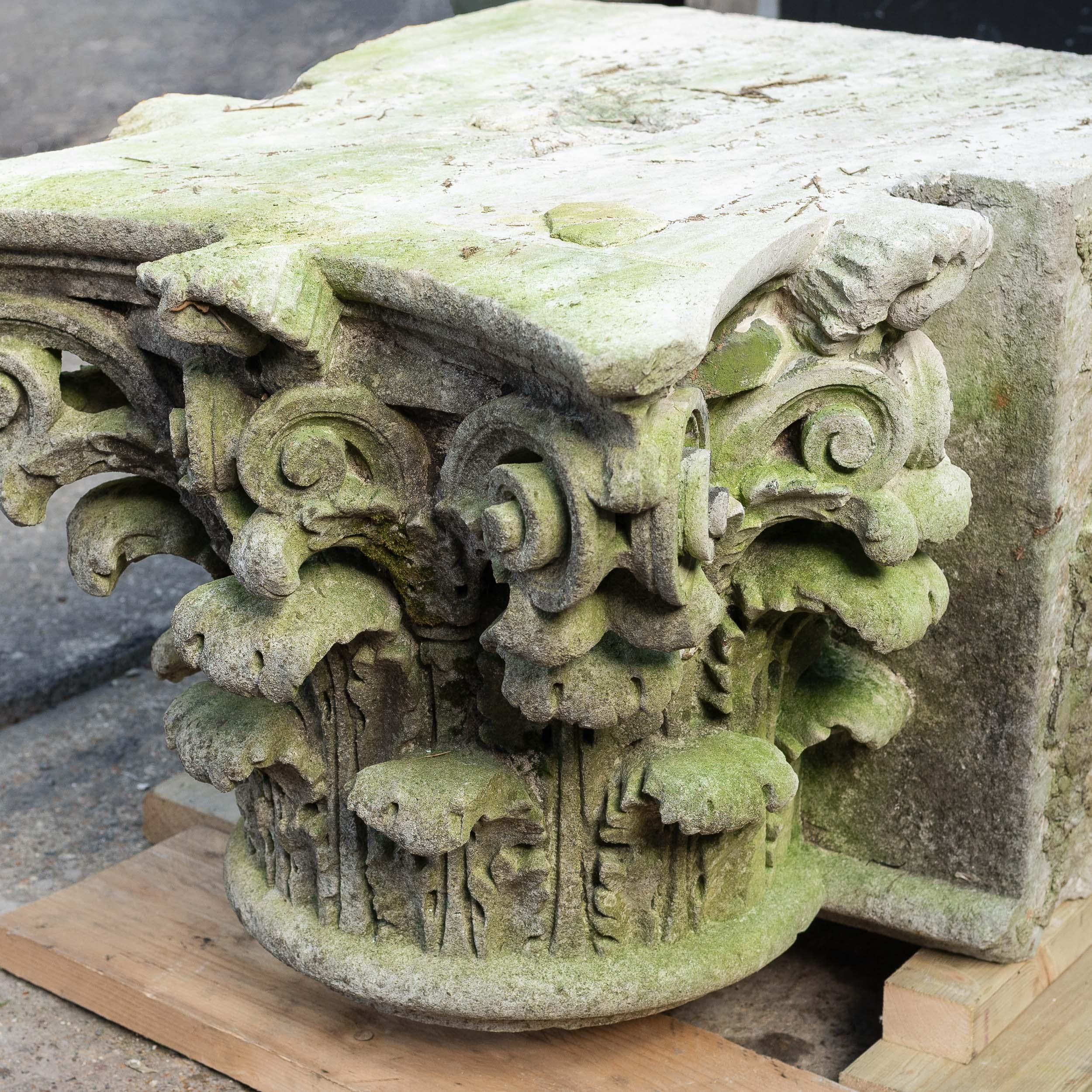 Hand-Carved Corinthian Order Portland Stone Capital For Sale