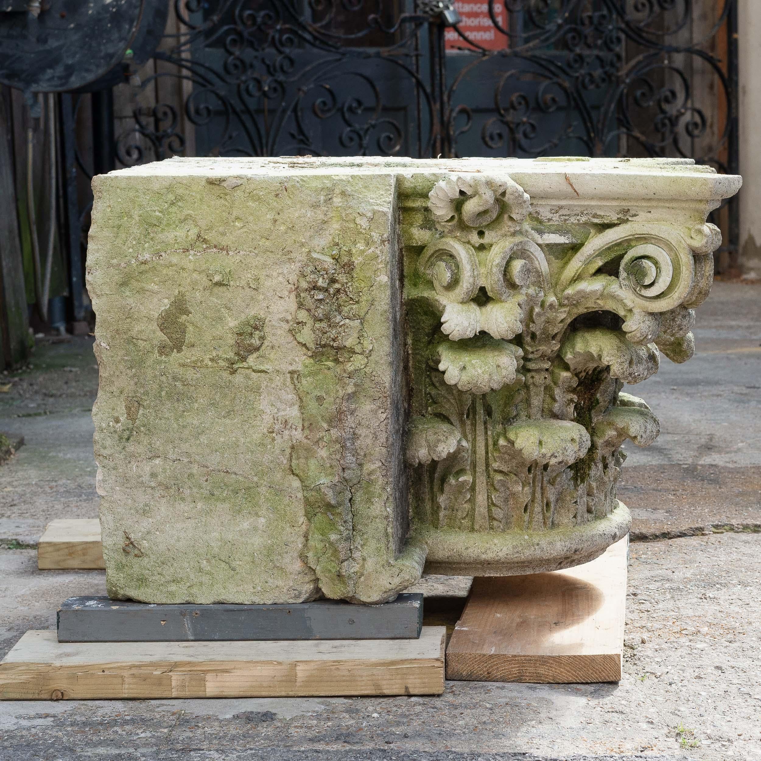 Corinthian Order Portland Stone Capital In Good Condition For Sale In London, GB